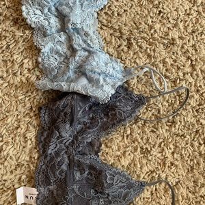 Grey and blue lace bralettes